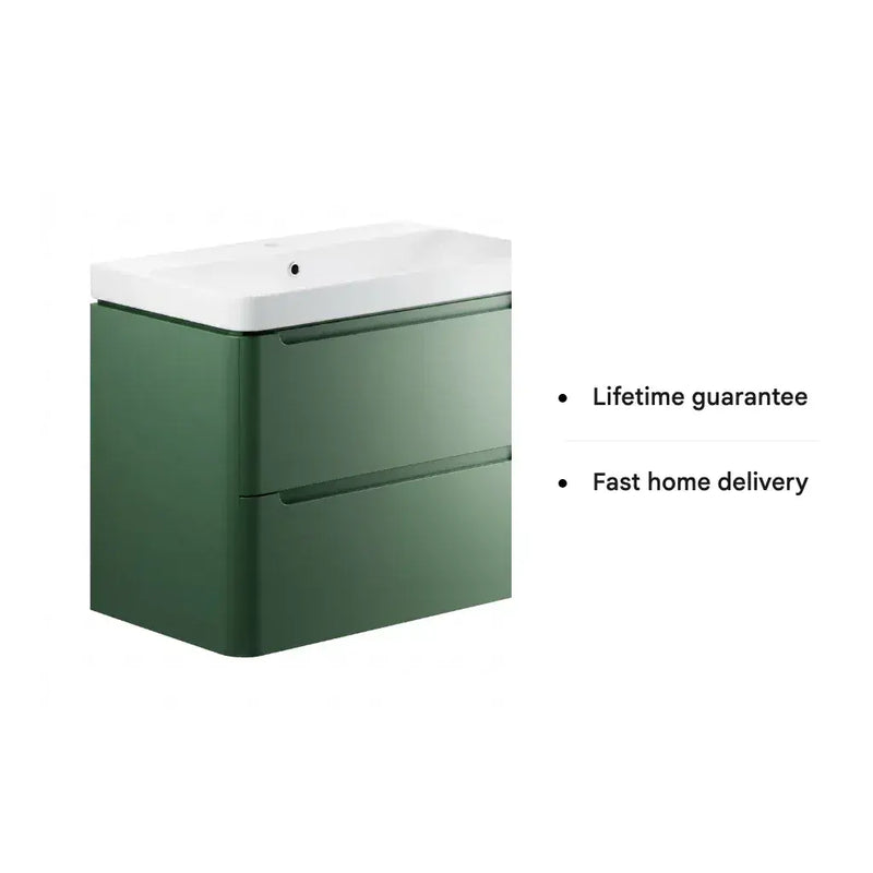 Libras 800mm 2 Drawer Wall Hung Basin Unit, Matt Sage Green, Includes Ceramic Basin