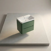 Libras 800mm 2 Drawer Wall Hung Basin Unit, Matt Sage Green, Includes Ceramic Basin