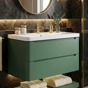 Libras 800mm 2 Drawer Wall Hung Basin Unit, Matt Sage Green, Includes Ceramic Basin