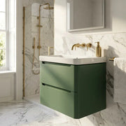 Libras 800mm 2 Drawer Wall Hung Basin Unit, Matt Sage Green, Includes Ceramic Basin