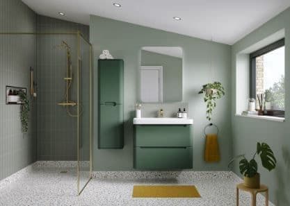 Libras 800mm 2 Drawer Wall Hung Basin Unit, Matt Sage Green, Includes Ceramic Basin