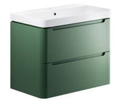 Libras 800mm 2 Drawer Wall Hung Basin Unit, Matt Sage Green, Includes Ceramic Basin