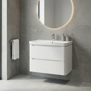 Libras 800mm 2 Drawer Wall Hung Basin Unit, White Gloss, Includes Ceramic Basin