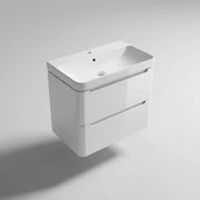 Libras 800mm 2 Drawer Wall Hung Basin Unit, White Gloss, Includes Ceramic Basin
