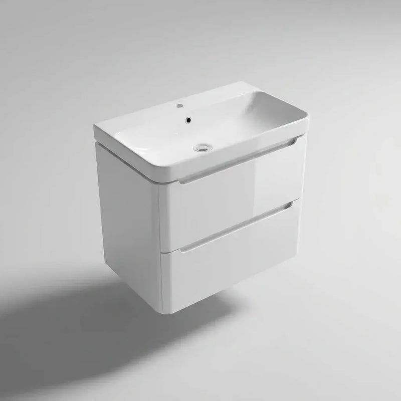 Libras 800mm 2 Drawer Wall Hung Basin Unit, White Gloss, Includes Ceramic Basin