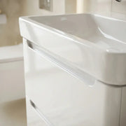 Libras 800mm 2 Drawer Wall Hung Basin Unit, White Gloss, Includes Ceramic Basin