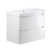 Libras 800mm 2 Drawer Wall Hung Basin Unit, White Gloss, Includes Ceramic Basin