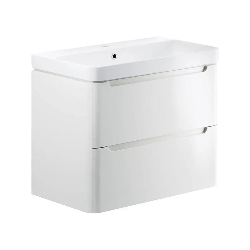 Libras 800mm 2 Drawer Wall Hung Basin Unit, White Gloss, Includes Ceramic Basin