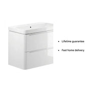 Libras 800mm 2 Drawer Wall Hung Basin Unit, White Gloss, Includes Ceramic Basin