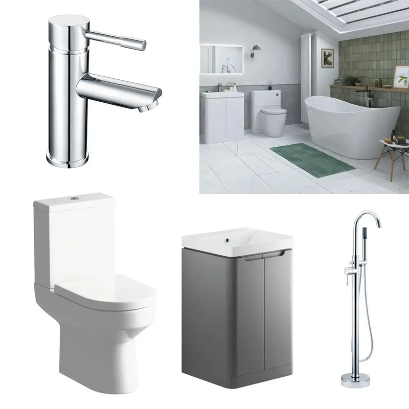 Libras Bathroom Pack with Freestanding Bath, 1 Tap Hole Basin Unit, Taps & Toilet