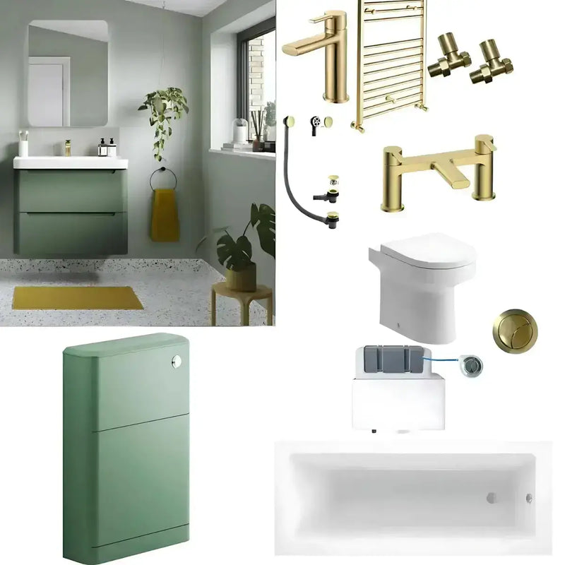 Libras Green & Gold Vanity Bathroom Pack with Super Strength Bath