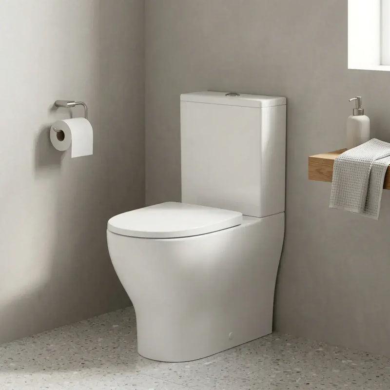 Lile Rimless Short Projection Closed Back Close Coupled Toilet With Cistern Slim Close Seat - White