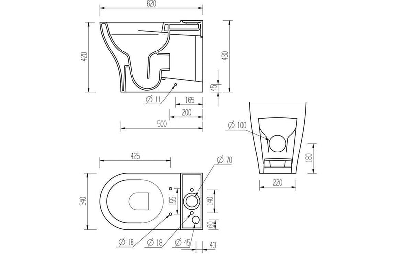 Lile Rimless Short Projection Closed Back Close Coupled Toilet With Cistern Slim Close Seat - White