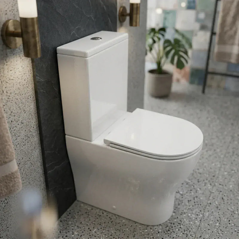 Lile Rimless Short Projection Closed Back Close Coupled Toilet With Cistern Slim Close Seat - White