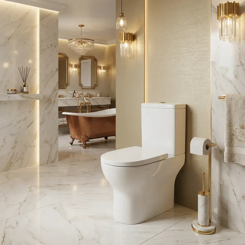 Lile Rimless Short Projection Open Back Close Coupled Toilet With Cistern Slim Close Seat - White