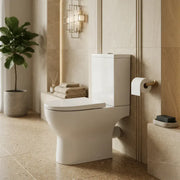 Lile Rimless Short Projection Open Back Close Coupled Toilet With Cistern Slim Close Seat - White