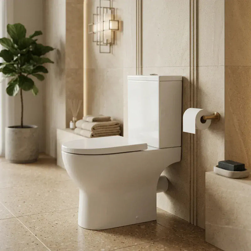 Lile Rimless Short Projection Open Back Close Coupled Toilet With Cistern Slim Close Seat - White