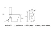Lile Rimless Short Projection Open Back Close Coupled Toilet With Cistern Slim Close Seat - White