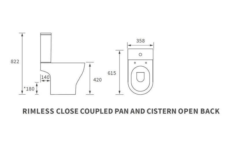 Lile Rimless Short Projection Open Back Close Coupled Toilet With Cistern Slim Close Seat - White