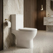 Lile Rimless Short Projection Open Back Close Coupled Toilet With Cistern Slim Close Seat - White