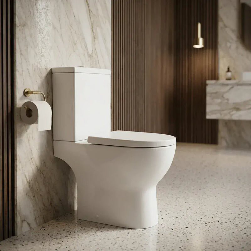 Lile Rimless Short Projection Open Back Close Coupled Toilet With Cistern Slim Close Seat - White