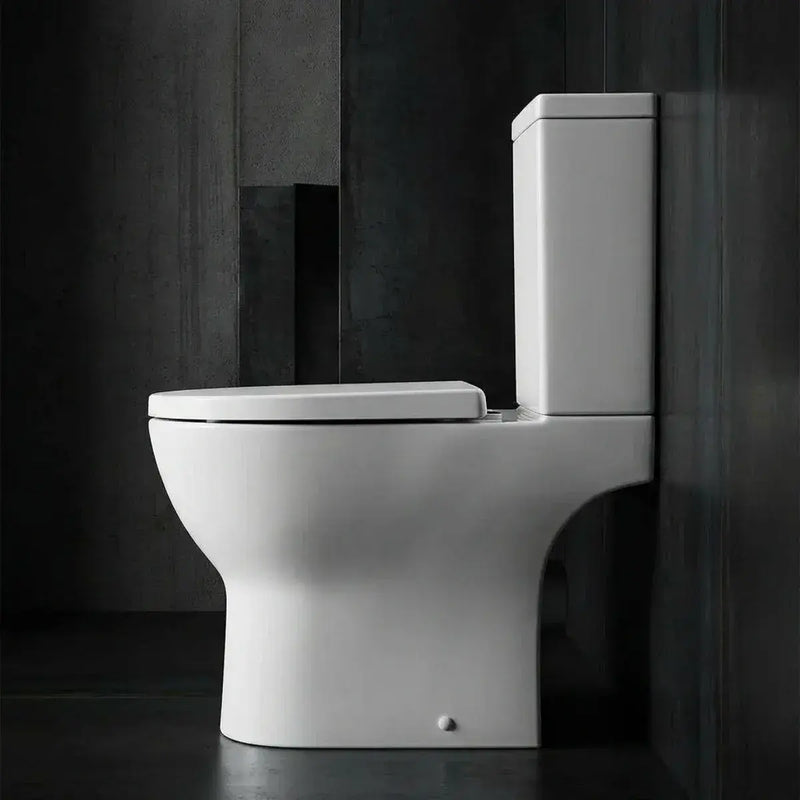 Lile Rimless Short Projection Open Back Close Coupled Toilet With Cistern Slim Close Seat - White