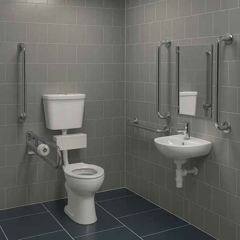 Low Level Doc M Pack with Stainless Steel, Blue, Grey or White Rails - Push Button Cistern - Stainless steel