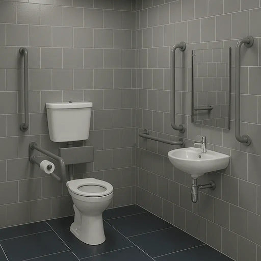 Low Level Doc M Pack with Stainless Steel, Blue, Grey or White Rails - Push Button Cistern - Grey