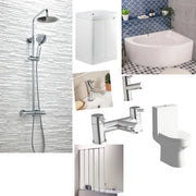 Lundy Corner Bath Pack, Toilet, Basin Unit, Taps and Mixer Shower Pack