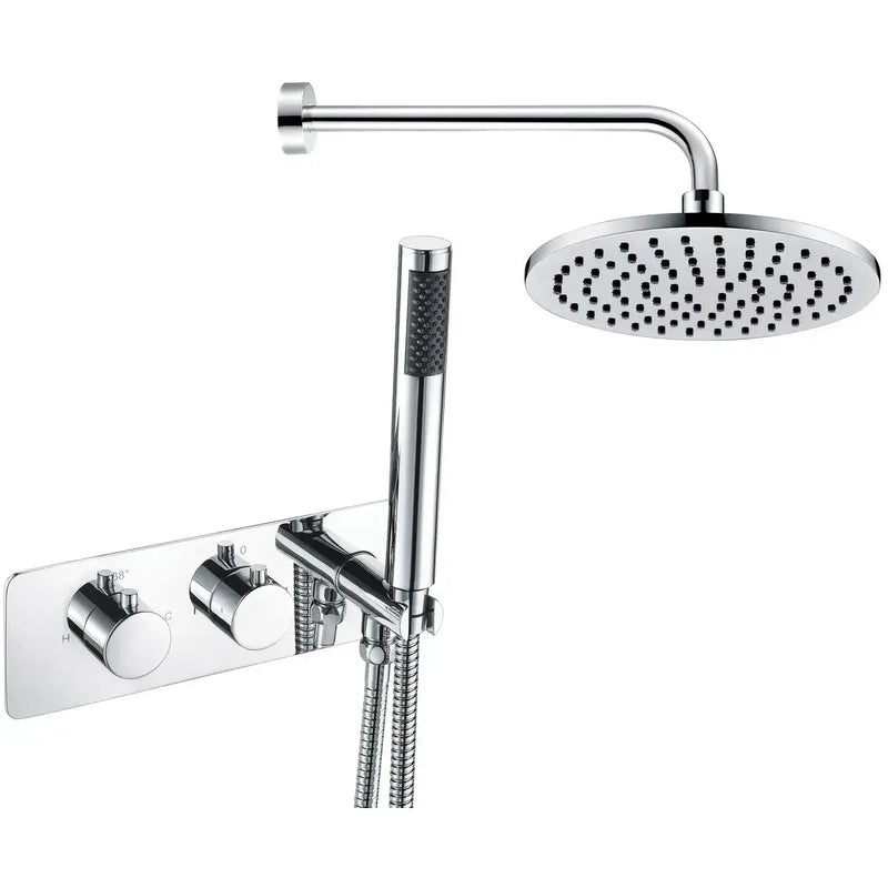 Lunier Shower Pack Two - Two Outlet Twin Shower Valve w/Handset & Brass Overhead - Chrome