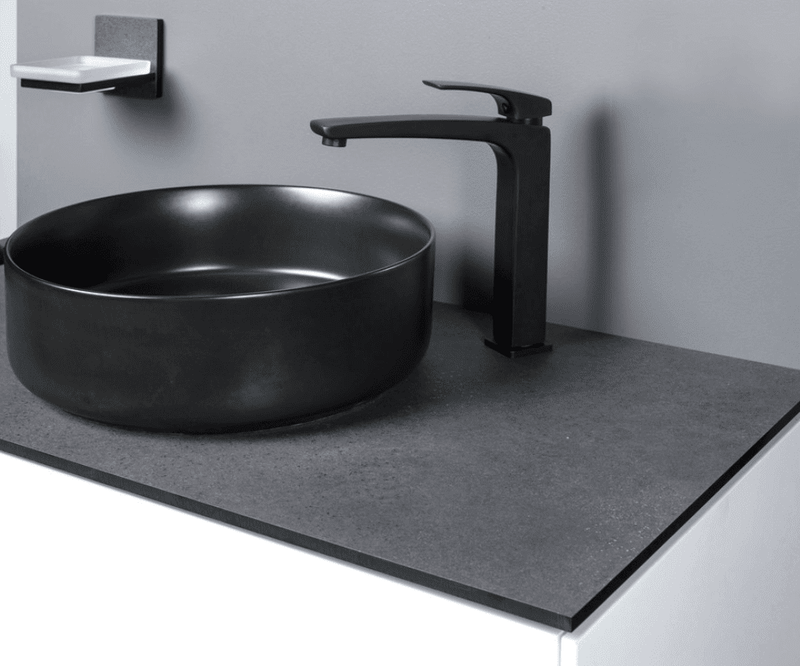 Luxore 355mm Ceramic Washbowl and Waste, Matt Black