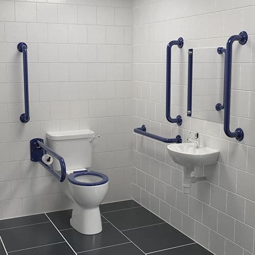 Luxury Doc M Pack with Stainless Steel - Blue - Grey or White Grab Rails - Lever Cistern - Blue