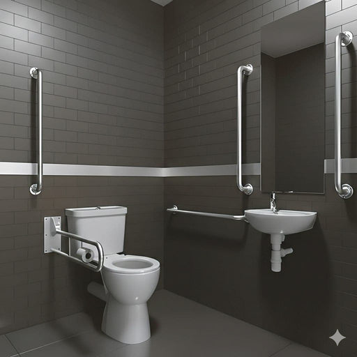 Luxury Doc M Pack with Stainless Steel Rails and Push Button Flush Cistern  Close Coupled - Stainless steel