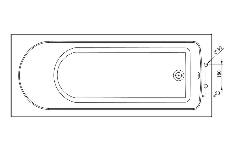 Merit Durable Acrylic Bath, 1700mm x 700mm, Single Ended, 2 Tap Holes, Optional Reinforced Upgrade