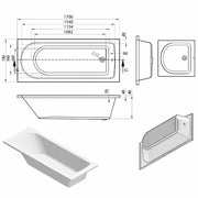 Merit Durable Acrylic Bath, 1700mm x 700mm, Single Ended, 2 Tap Holes, Optional Reinforced Upgrade