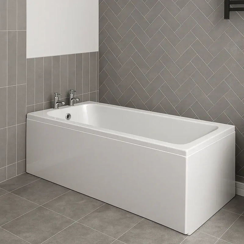 Merit Durable Acrylic Bath, 1700mm x 700mm, Single Ended, 2 Tap Holes, Optional Reinforced Upgrade