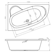 Merrill 1500 x 950mm Offset Corner Bath Left or Right Hand inc Legs & Fixings - Left Hand / Yes
