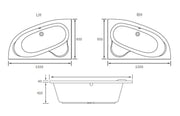Merrill 1500 x 950mm Offset Corner Bath Left or Right Hand inc Legs & Fixings - Left Hand / No