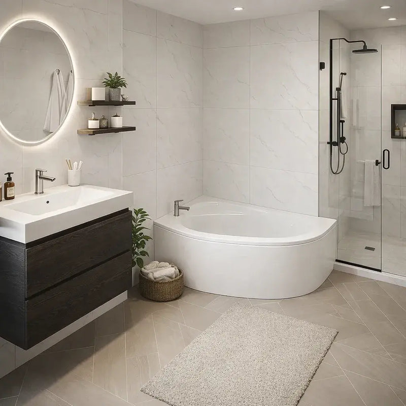 Merrill 1500 x 950mm Offset Corner Bath Left or Right Hand inc Legs & Fixings - Left Hand / No
