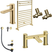 Mini Makeover Bathroom Pack, Brushed Brass, Taps, Wastes and Towel Warmer