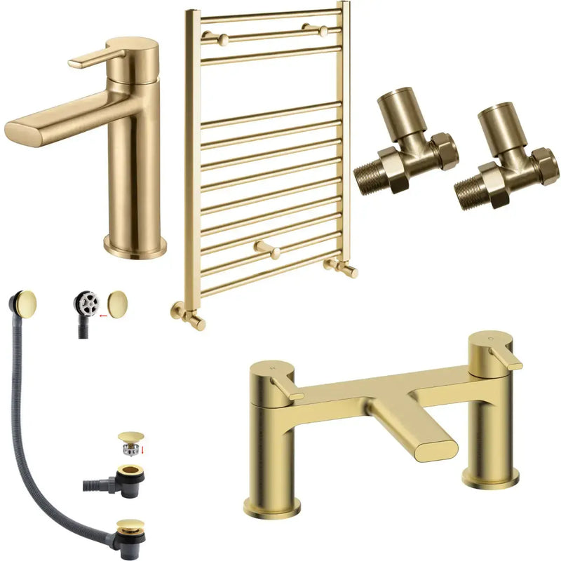 Mini Makeover Bathroom Pack, Brushed Brass, Taps, Wastes and Towel Warmer