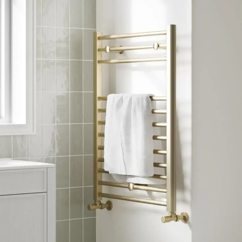 Mini Makeover Bathroom Pack, Brushed Brass, Taps, Wastes and Towel Warmer