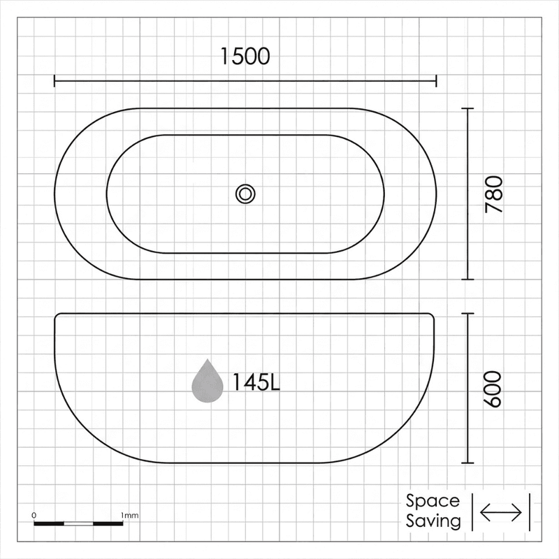 Minuet 1500mm AquaKast Freestanding Bath Reinforced Stone Resin & Acrylic