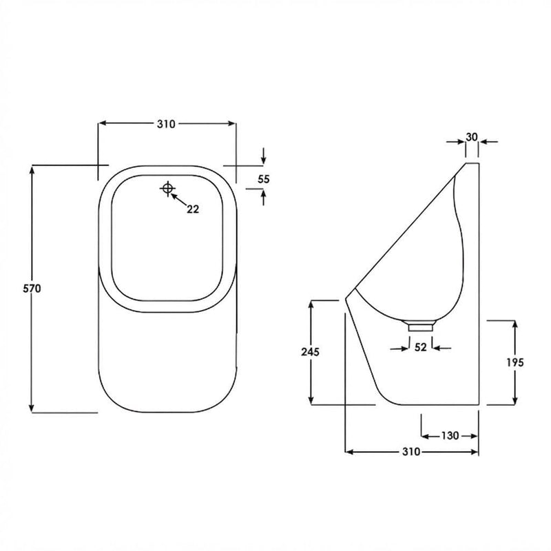 Modern Ceramic Urinal Bowl Only - For Exposed or Concealed Pipework