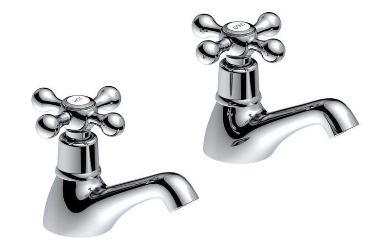 Modox Basin Pillar Taps, Chrome, Traditional Cross Top Style