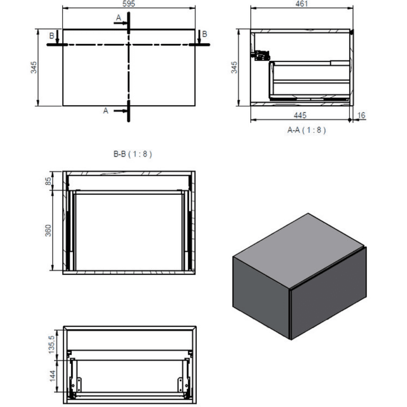 Nature Grey Marble 600mm Wall Hung Unit with Shelf