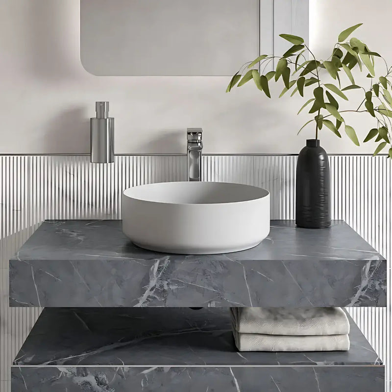 Nature Grey Marble 600mm Wall Hung Unit with Shelf