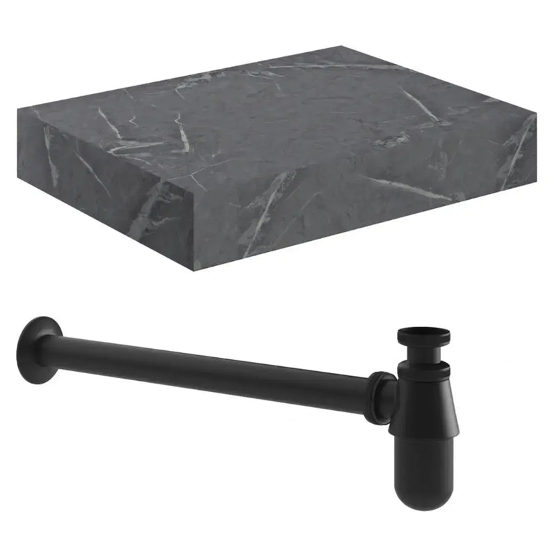 Nature Grey Marble 600mm Wall Hung Unit with Shelf