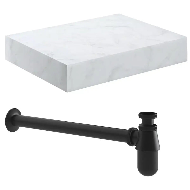 Nature White Marble 600mm Wall Hung Unit with Shelf