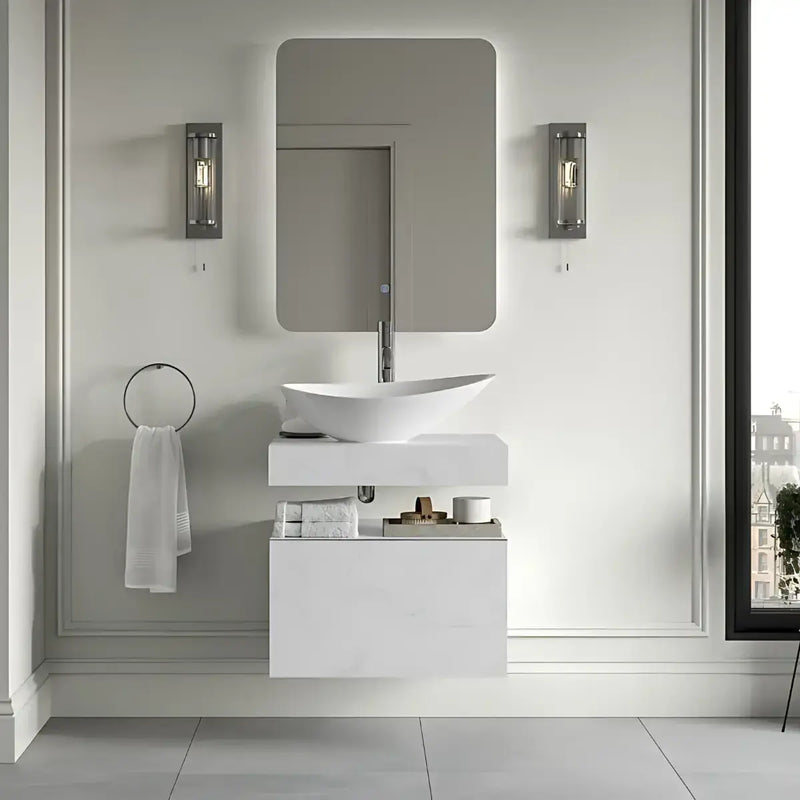 Nature White Marble 800mm Wall Hung Unit with Shelf